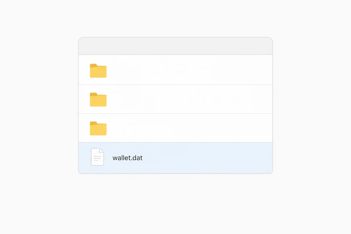 Eine Dateimanager-Ansicht mit einer wallet.dat-Datei, die Wallet-Datei von Bitcoin Core und ähnlichen Clients